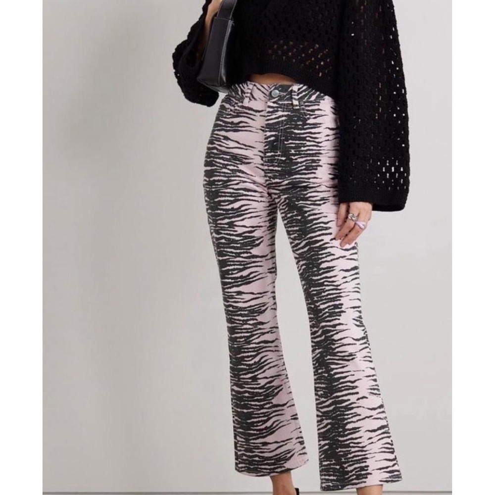 GANNI Cropped Tiger Stripe in Lilac and  Black Straight Leg Jeans